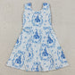 Baby Girls Dress Blue Bows Castles Checked Yoga Active Shorts Knee Length Dresses GSD3068 12.3