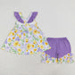 Baby Girls Clothes Purple Flowers Tunic Top Ruffle Shorts Sets GSSO1177