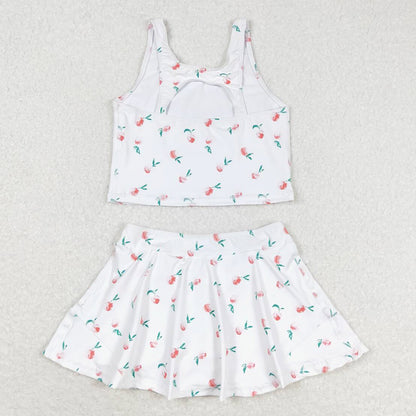 Baby Girls Swimsuits Summer White Peach Top Skirts Active Wear Clothes Sets GSD0993