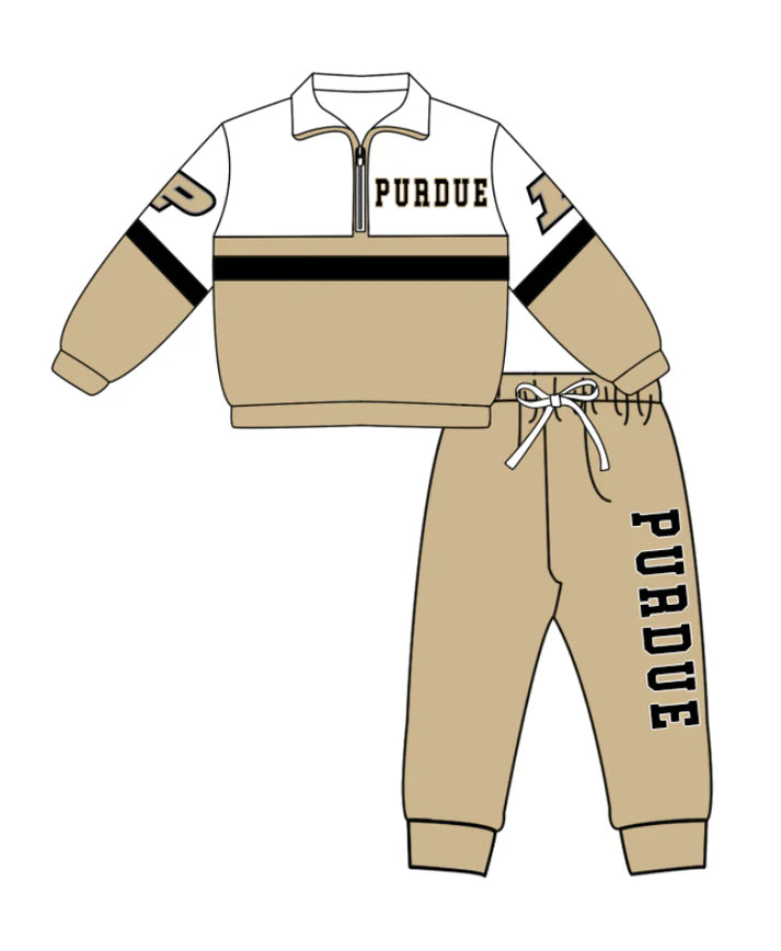 Preorder (moq 5)Baby Boys Purdue Zipper Pullover Jogger Pants Team Clothes Set 1.6
