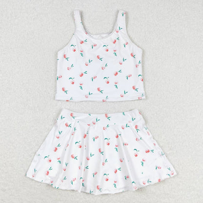 Baby Girls Swimsuits Summer White Peach Top Skirts Active Wear Clothes Sets GSD0993