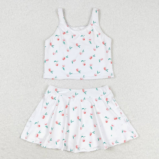 Baby Girls Swimsuits Summer White Peach Top Skirts Active Wear Clothes Sets GSD0993