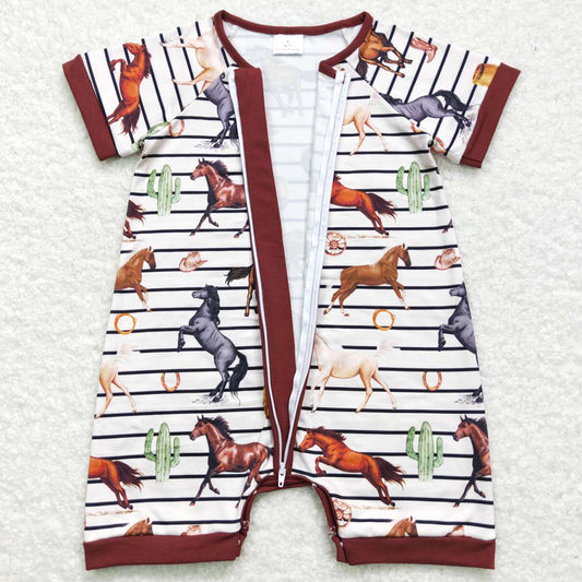 Baby Infant Boys Romper Horse Stripes Zip Rompers SR0823