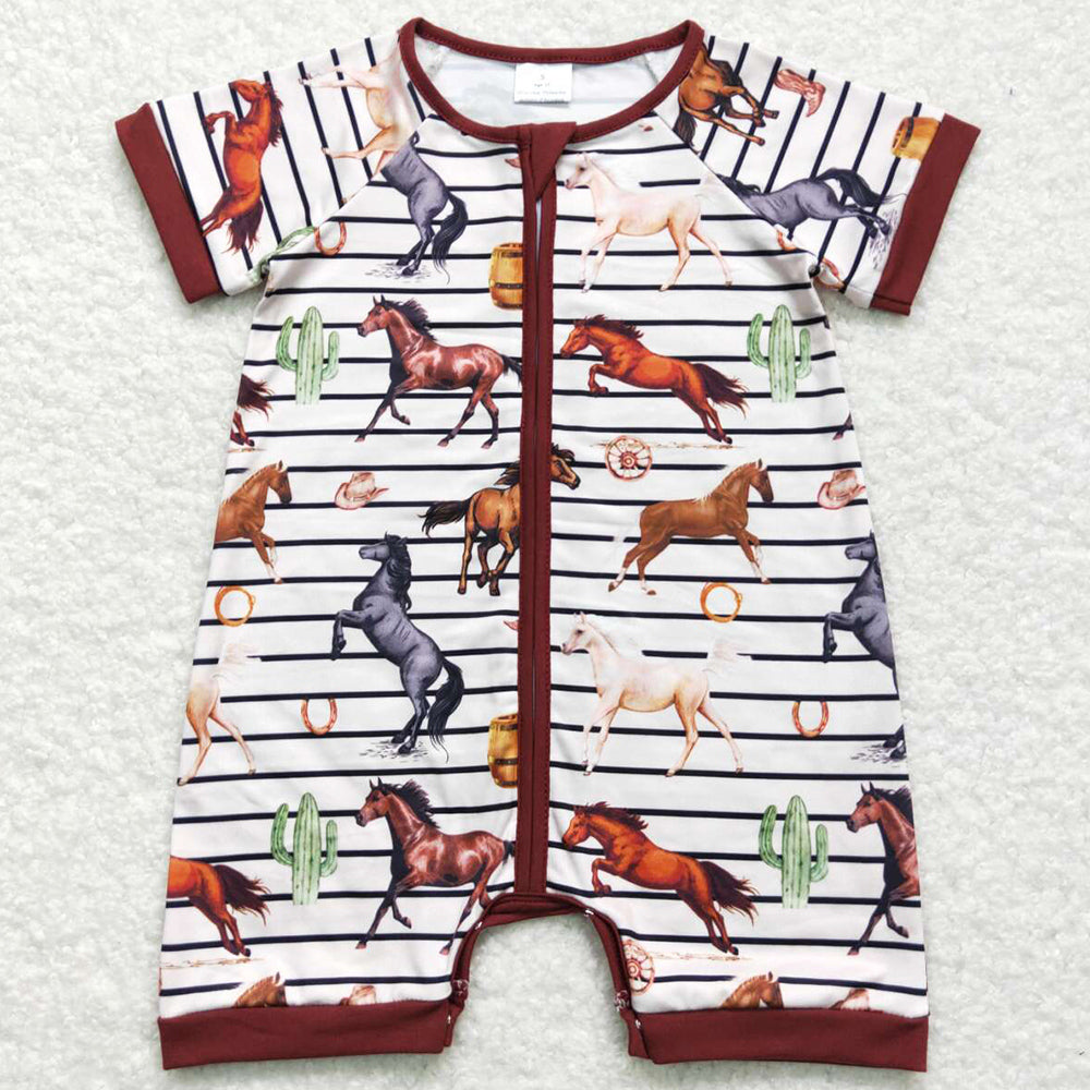 Baby Infant Boys Romper Horse Stripes Zip Rompers SR0823