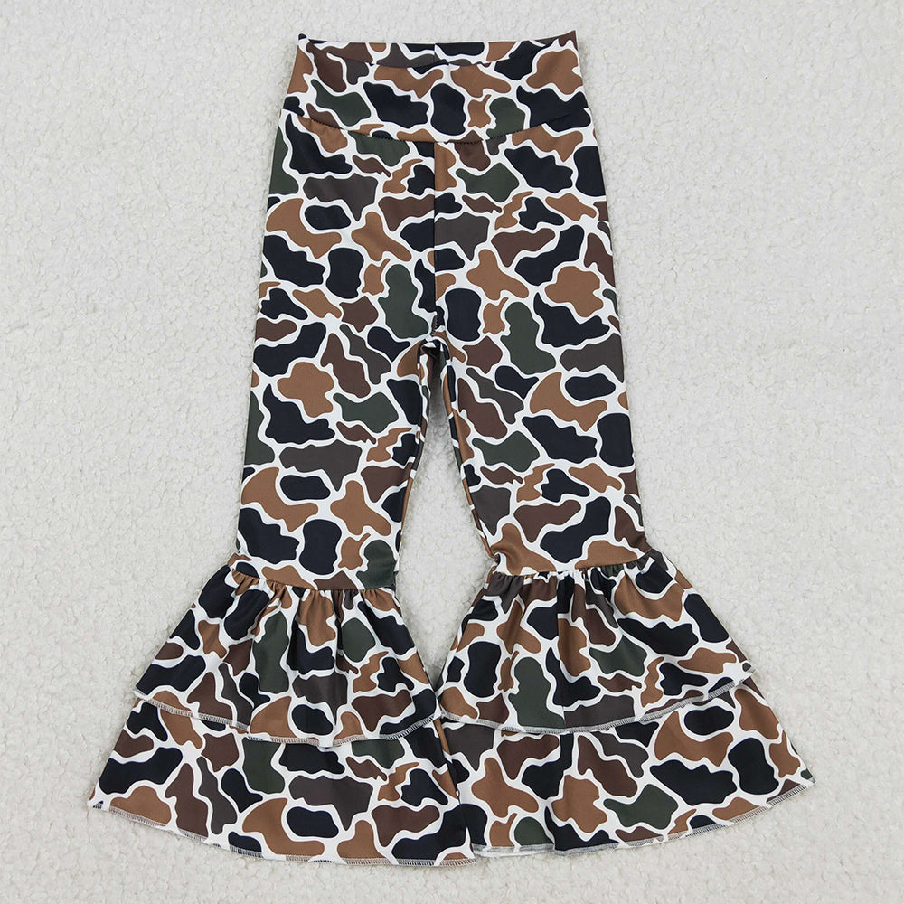 Baby Girls Southern Dark Brown Camo Yoga Active Ruffle Bell Bottom Pants P0887 12.3
