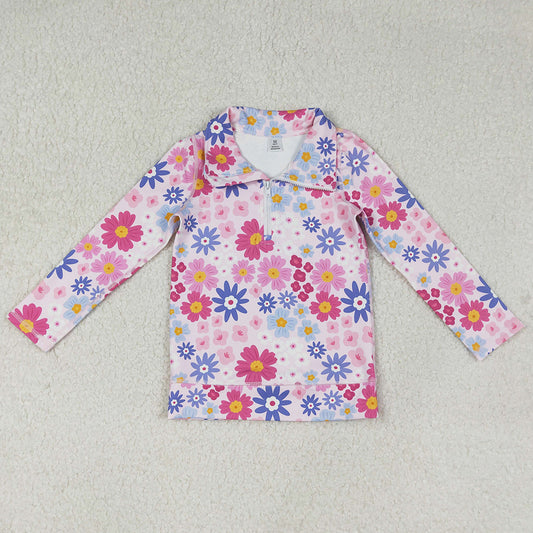 Baby Girls Clothes Daisy Flowers Zipper Pullovers Hot Pink Pleated Skirt Shorts Yoga Active Clothes Set GLD1418 12.9