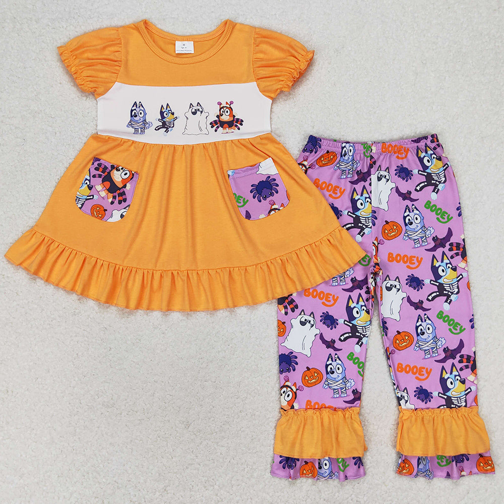 Baby Girls Clothes Halloween Dogs Tunic Tops Ruffle Pants Clothes Sets GSPO1569