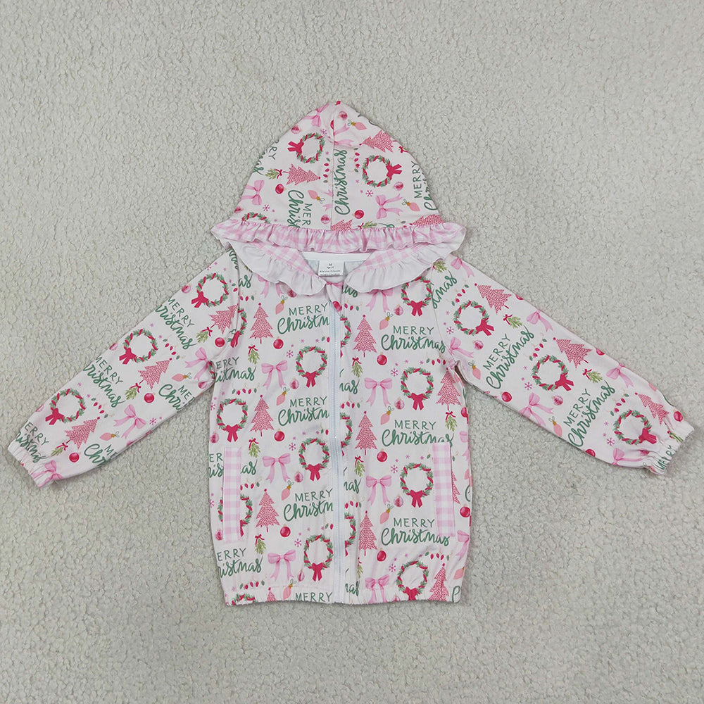 Baby Girls Holly Trees Zip Pockets Christmas Ruffle Hoodie Jackets Top GT1822