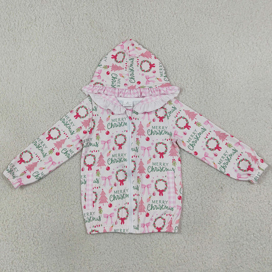 Baby Girls Holly Trees Zip Pockets Christmas Ruffle Hoodie Jackets Top GT1822