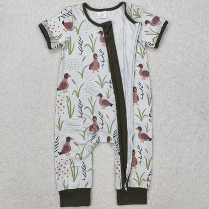Baby Infant Boys Rompers Mallard Ducks Green Zip Rompers SR2086
