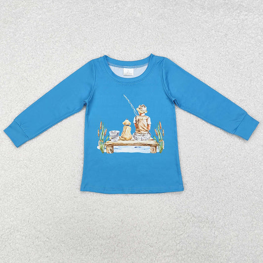 Baby Boys Clothes Tops Dog Fishing Long Sleeve Tops BT0895