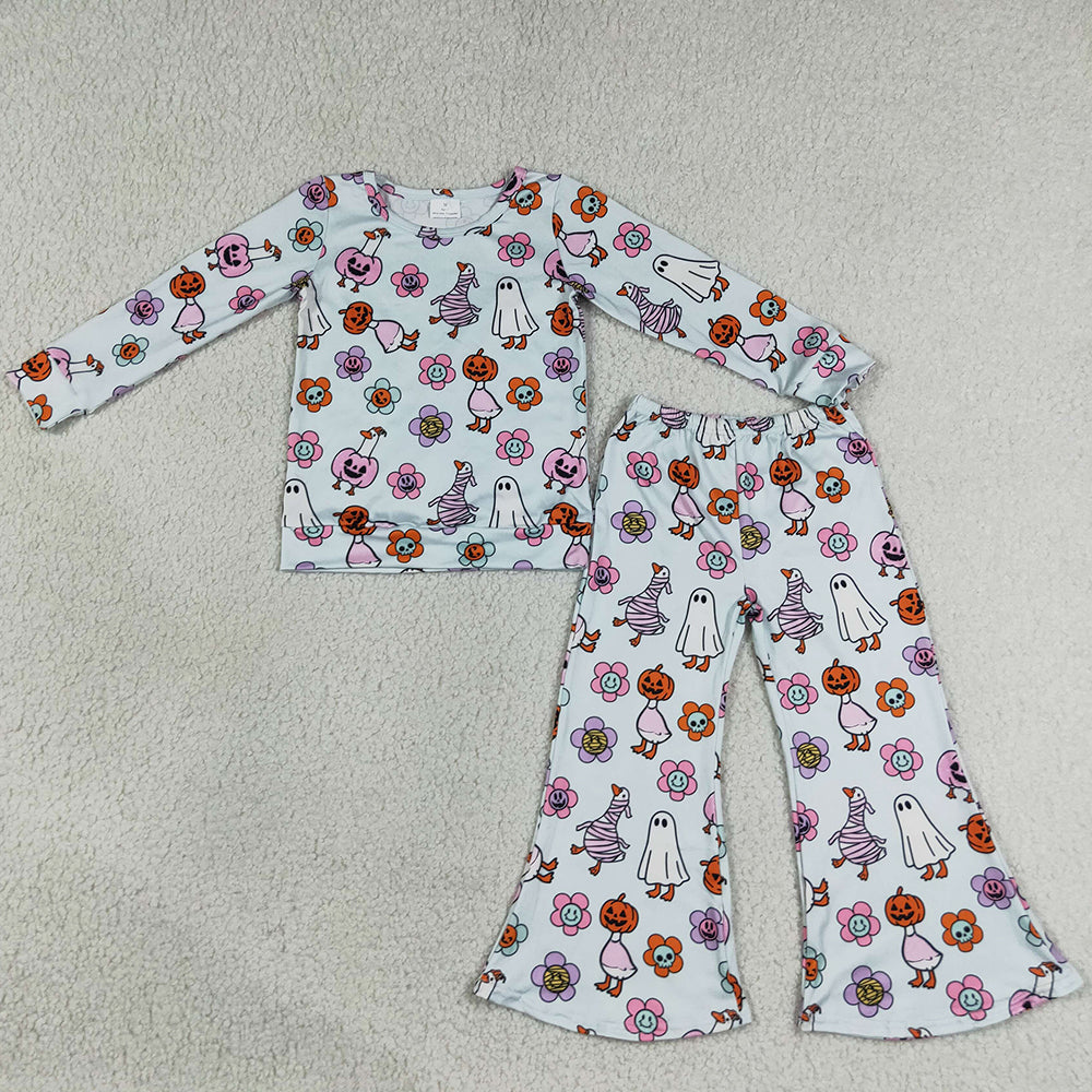 Baby Girls Clothes Flowers Ghosts Top Flare Pant Halloween Clothes Sets GLP3401