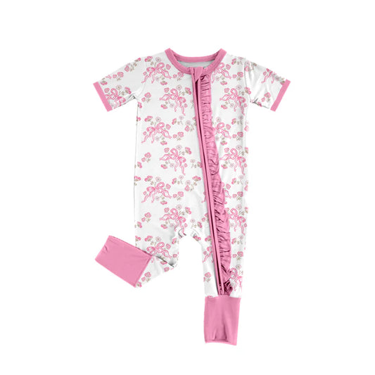 Preorder (moq 5)Baby Girls Short Sleeves Bows Flowers Zipper Rompers 5.26