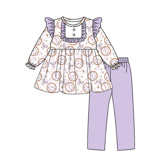 Preorder(moq 5) Baby Girls Purple Bows Bib Tunic Top Legging Boutique Outfits Sets 8.14