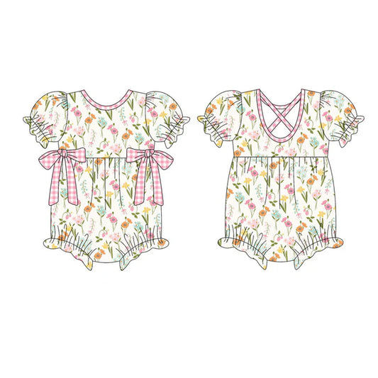Preorder (moq 5)Baby Girls Short Ruffle Sleeve Floral Bows Rompers 10.16
