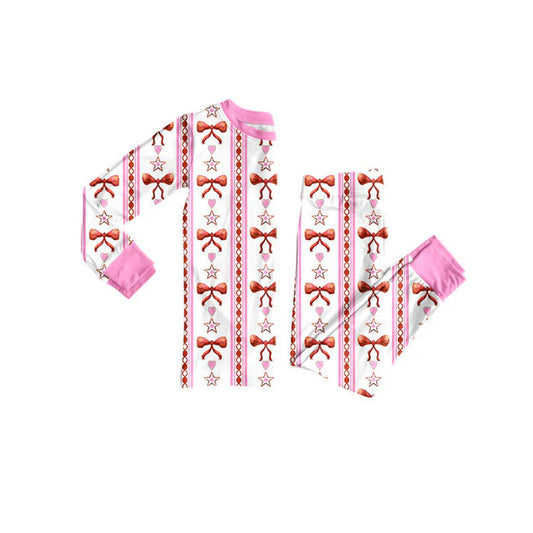 Preorder(moq 5) Baby Girls Pink Bows Hearts Stripe Top Pants Valentine Pajamas Sets 10.18