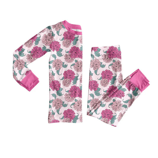 Preorder(moq 8)Baby Girls Pink Daisy Flowers Top Pants Pajamas Set 9.30
