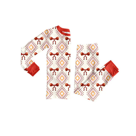 Preorder(moq 5) Baby Girls Orange Bows Aztec Plaid Top Pants Western Pajamas Sets 10.17