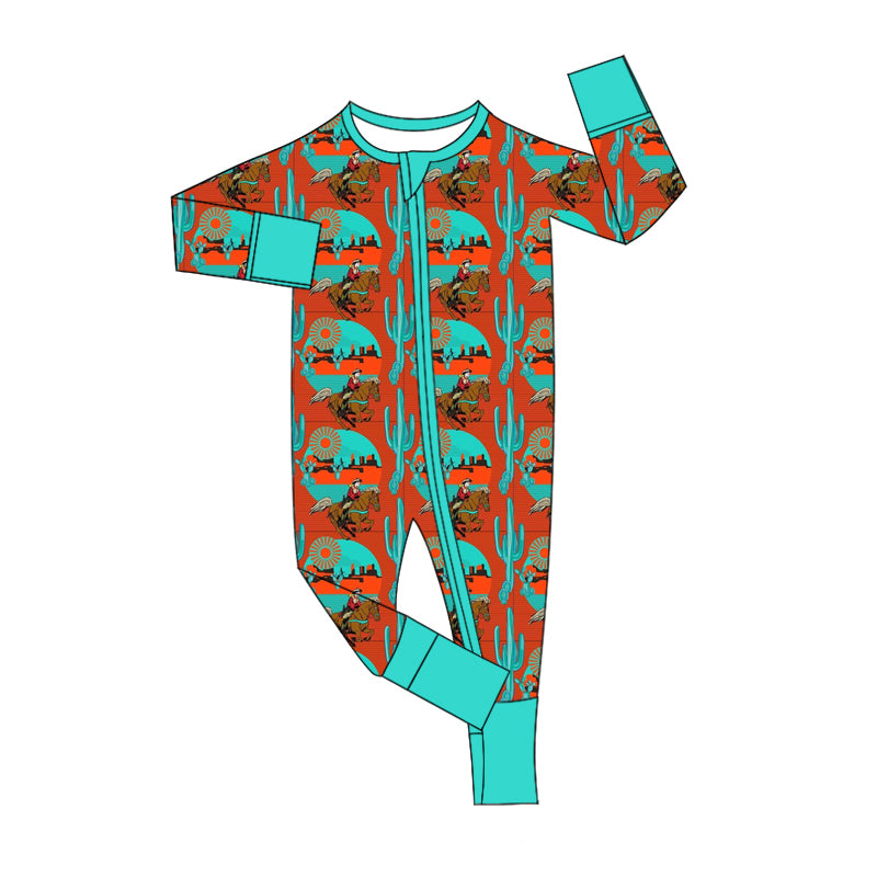 Baby Infant Boys Rompers Western Cactus Rodeo Zip Rompers Preorder MOQ 5