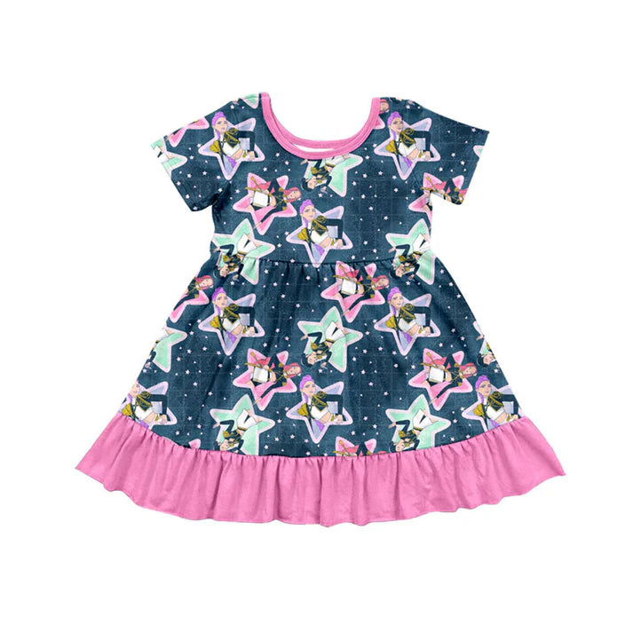 Preorder(moq 5) Baby Girls Cartoon Girls Stars Ruffle Knee Length Dresses 10.18