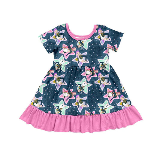 Preorder(moq 5) Baby Girls Cartoon Girls Stars Ruffle Knee Length Dresses 10.18