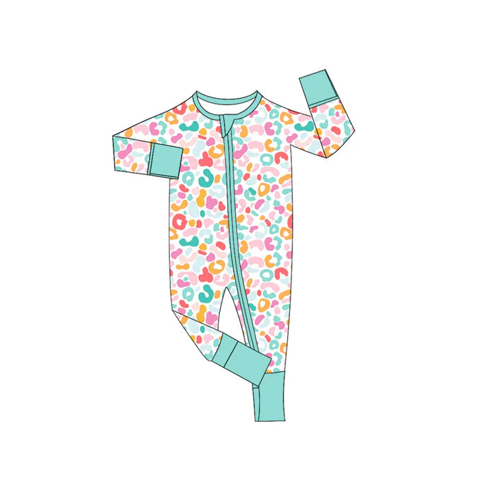 Preorder (moq 5)Baby Boys Blue Long Sleeves Colorful Leopard Zipper Rompers 5.26