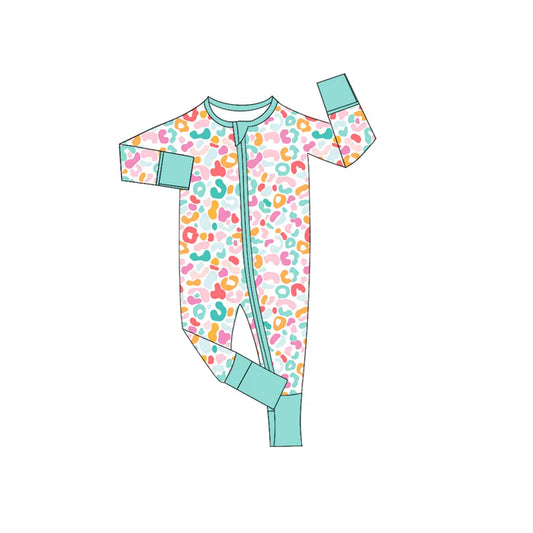 Preorder (moq 5)Baby Boys Blue Long Sleeves Colorful Leopard Zipper Rompers 5.26