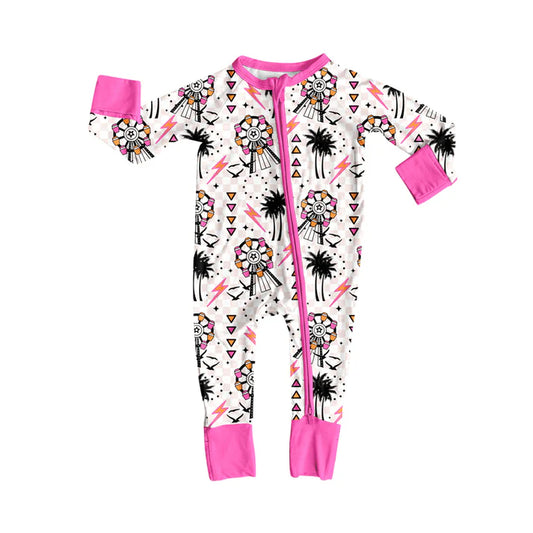 preorder(moq 5)Baby Infant Boys Long Sleeves Pink Beach Birds Zipper Rompers 7.31