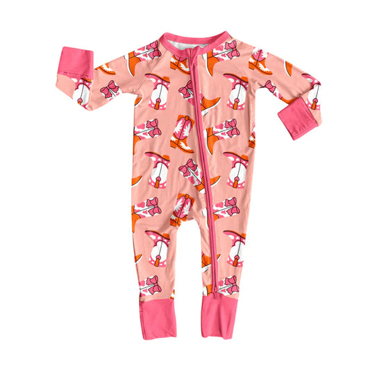 preorder(moq 5)Baby Infant Boys Long Sleeves Pink Boots Plaid Zipper Rompers 7.31