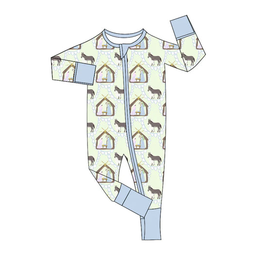 Preorder (moq 5)Baby Boys Long Sleeves Donkey Jesus Zipper Rompers 5.17