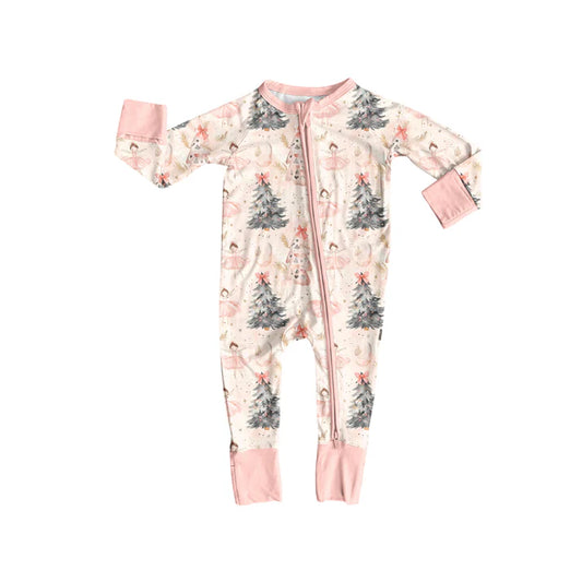 Preorder (moq 5)Baby Girls Long Sleeves Peach Dancers Trees Zipper Pant Rompers 6.13