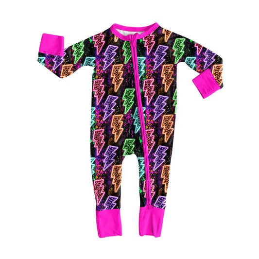 Preorder(moq 5)Baby Girls Colorful Lights Plaid Zipper Pant Rompers 7.26