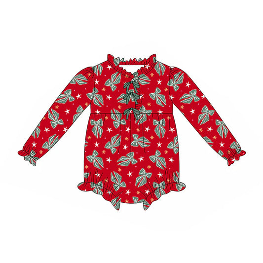 Preorder(moq 5)Baby Infant Girls Green Bows Stars Plaid Ruffle Christmas Rompers 7.30