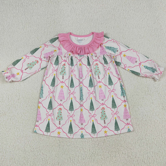 Baby Girls Dress Pink Christmas Trees Knee Length Dresses GLD1093 6.19