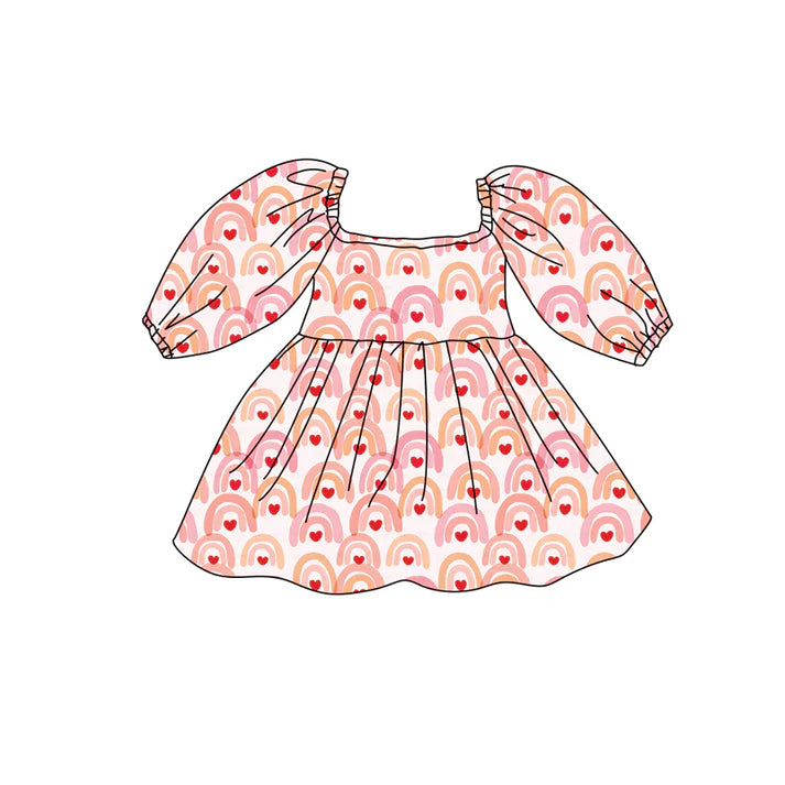 Preorder (moq 5)Baby Girls Hearts Rainbows Valentines Knee Length Dresses 12.15