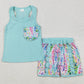 Baby Girls Clothes Aqua Pocket Bow Vest Ruffle Shorts Sets GSSO1982