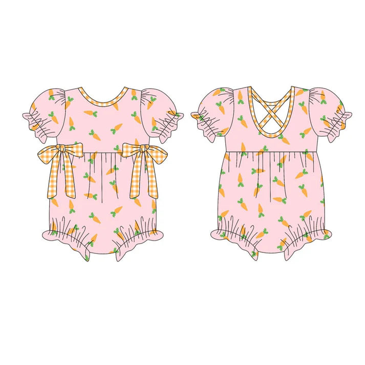 Preorder (moq 5)Baby Girls Short Ruffle Sleeve Carrots Easter Rompers 10.16