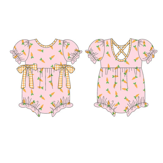 Preorder (moq 5)Baby Girls Short Ruffle Sleeve Carrots Easter Rompers 10.16