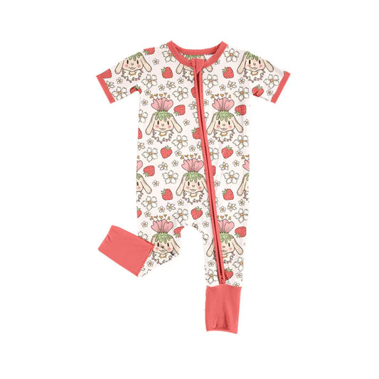 Preorder (moq 5)Baby Girls Flowers Rabbits Easter Zipper Footie Rompers 10.18