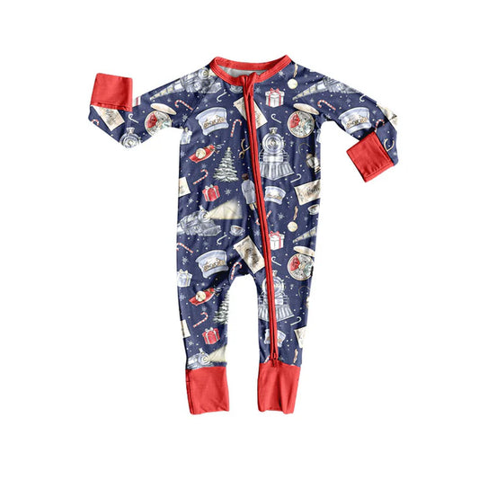 Preorder (moq 5)Baby Boys Gifts Candy Cane Christmas Zipper Footie Rompers 9.4