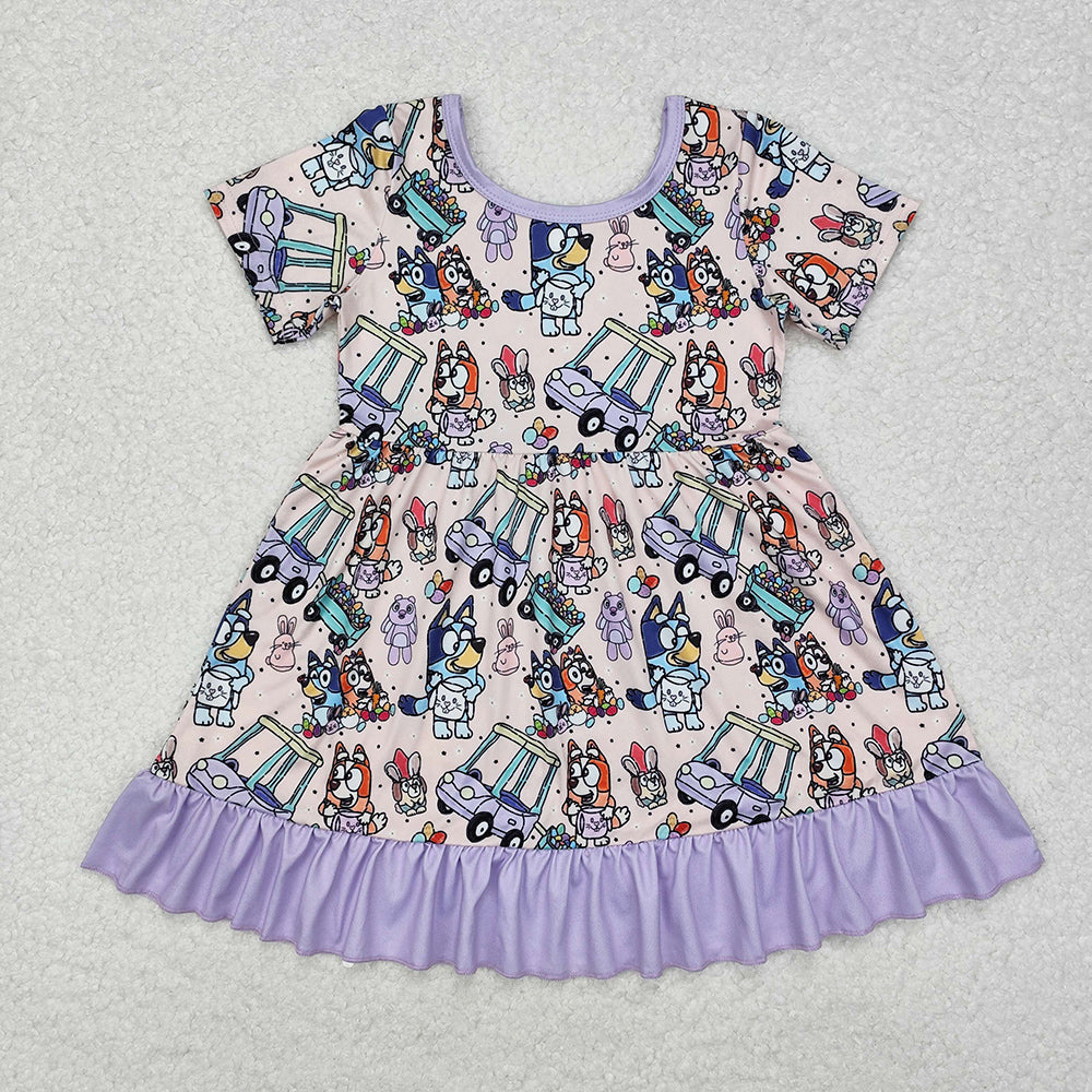 Baby Girls Dress Purple Dog Easter Rabbits Knee Length Dresses GSD1491