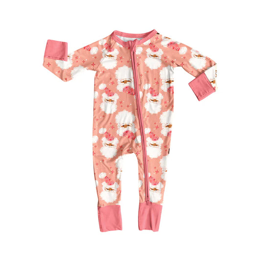 Preorder (moq 5)Baby Girls Peach Long Sleeves Santa Stars Plaid Zipper Romper 7.5