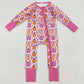 Halloween Baby Girls Rompers Pink Floral Pumpkins Footie Zipper Rompers LR2270 6.17
