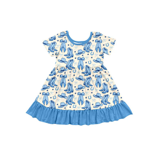 Preorder (moq 5)Baby Girls Bows Boots Hats Western Ruffle Knee Length Dresses 11.24