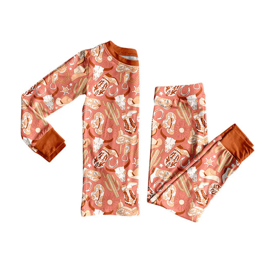 Preorder(moq 5) Baby Boys Western Boots Cactus Cow Top Pants Lounge Wear Pajamas Sets 8.14
