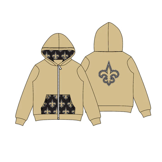 Preorder (moq 5)Baby Boys Khaki Tridents Team Pocket Zipper Hoodies Tops 8.2
