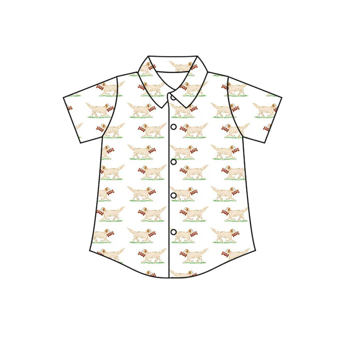 Preorder(moq 5) Baby Boys Short Sleeve Dogs Plaid Button Shirts Top 10.31
