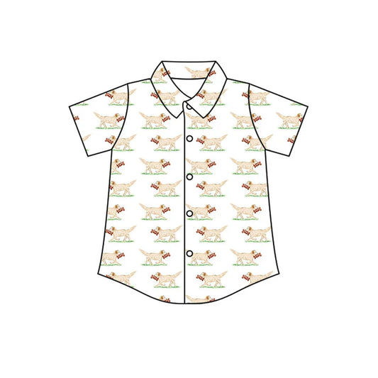 Preorder(moq 5) Baby Boys Short Sleeve Dogs Plaid Button Shirts Top 10.31