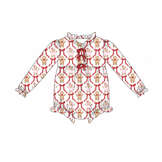 Preorder(moq 5)Baby Infant Christmas Gingerbread Bows Long Sleeve Rompers 8.11