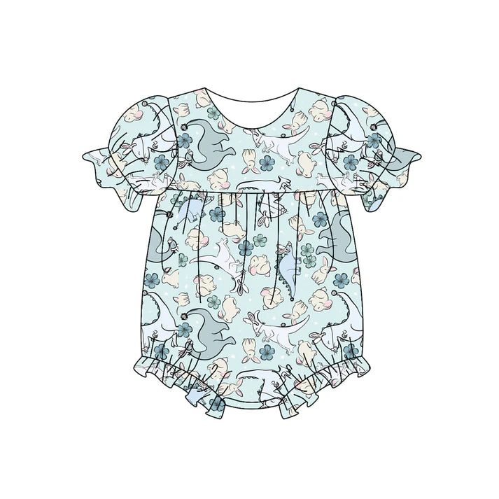 Preorder (moq 5)Baby Girls Rabbit Dinosaur Flowers Easter Ruffle Rompers 12.5